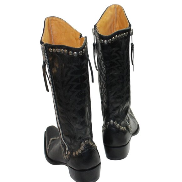 Old Gringo Rockrazz Studded Western Boots Black Leather Side Zip Snip Toe Boot - Picture 8 of 14